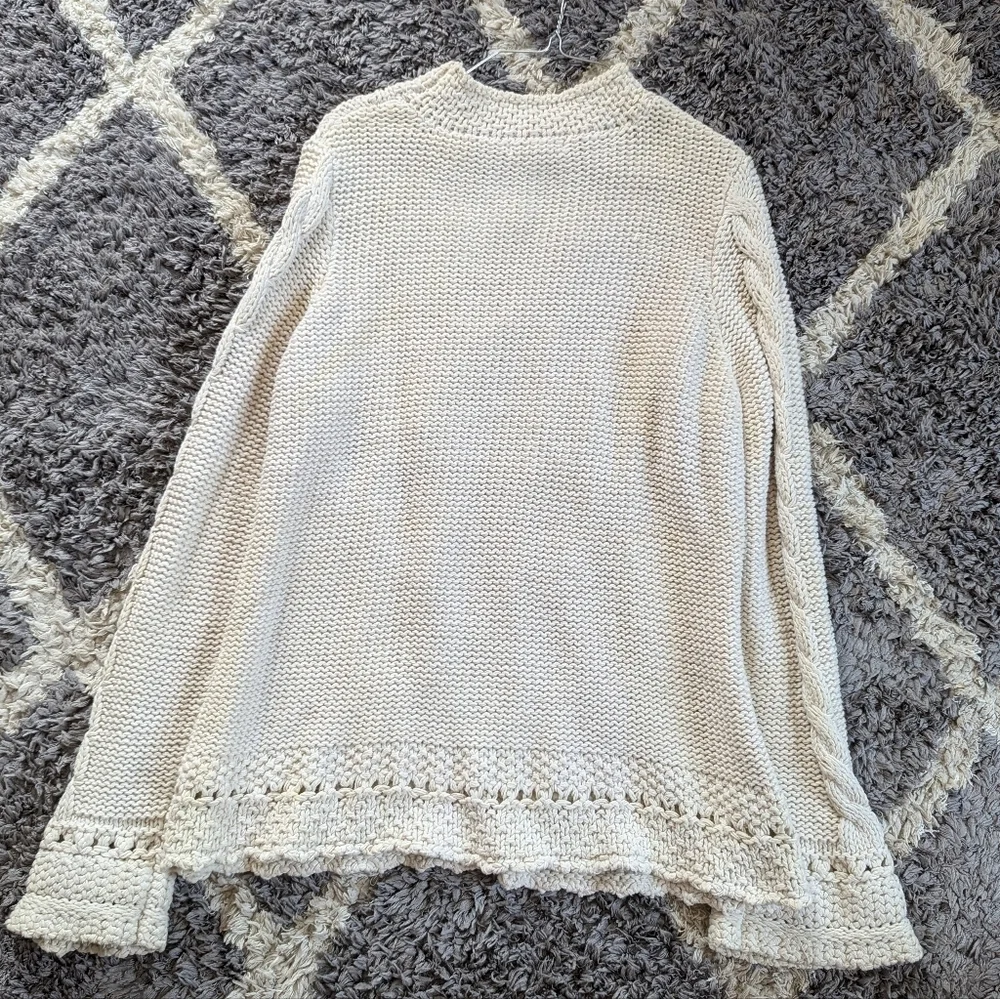 Orvis Chunky Cable Neck Cream Cowl Neck Sweater Size Large